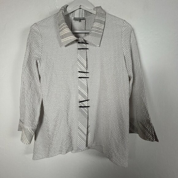 Habitat Womens Textured Button-Up Shirt Woven Stripe Pattern Black & White Small - Picture 1 of 8